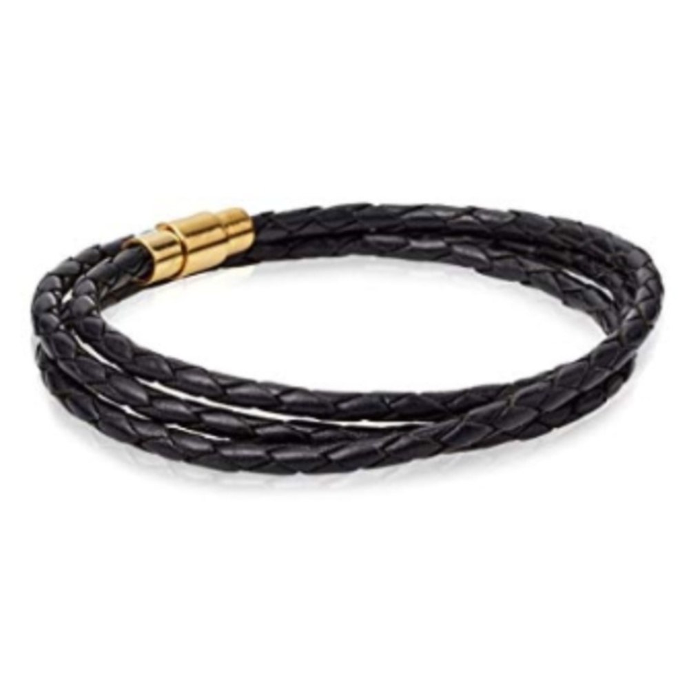 Men's Black Braided Leather Bracelet - Picture 1 of 1